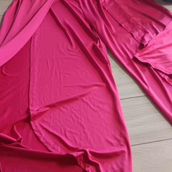 Plus Size Women Solid Color Off-Shoulder Long Sleeve Blouse And Slit Pants suite - Picture 10 of 16